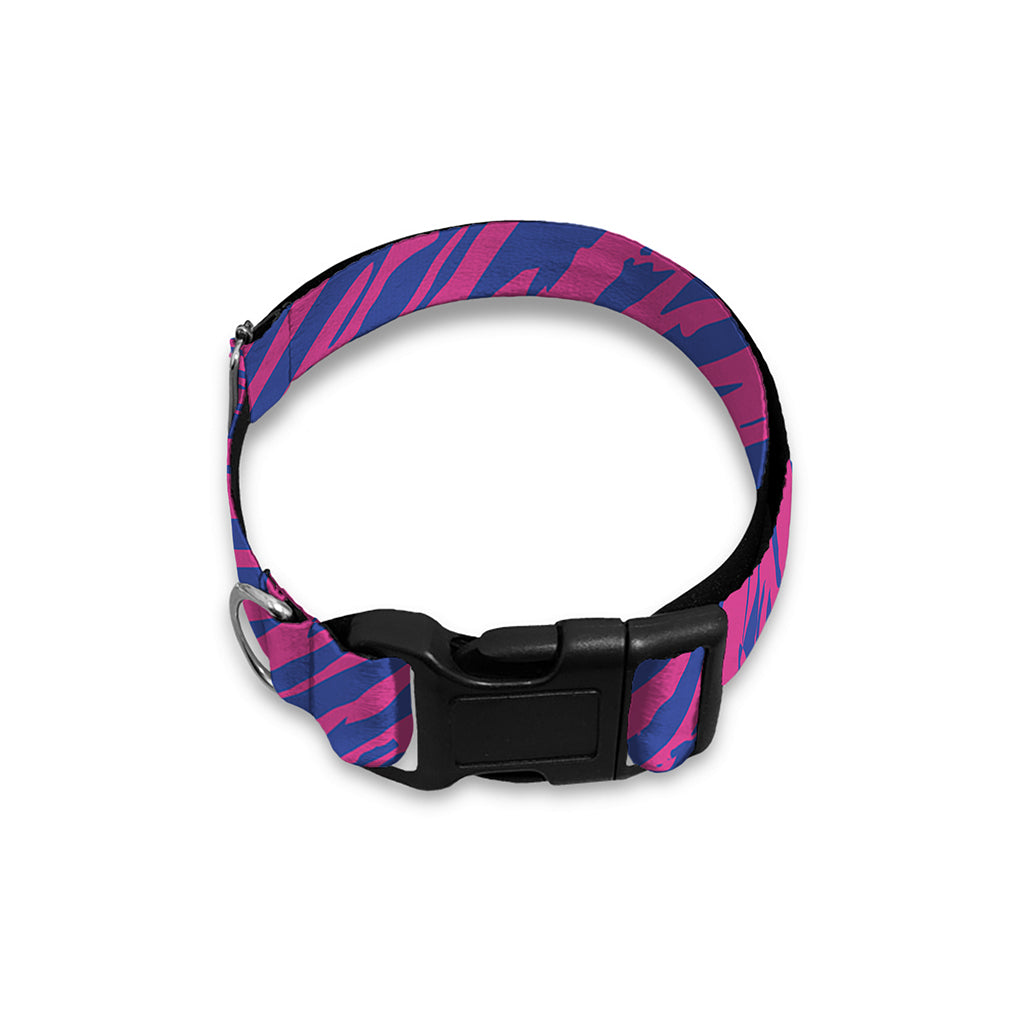 Pink And Blue Zebra Stripes Print Dog Collar