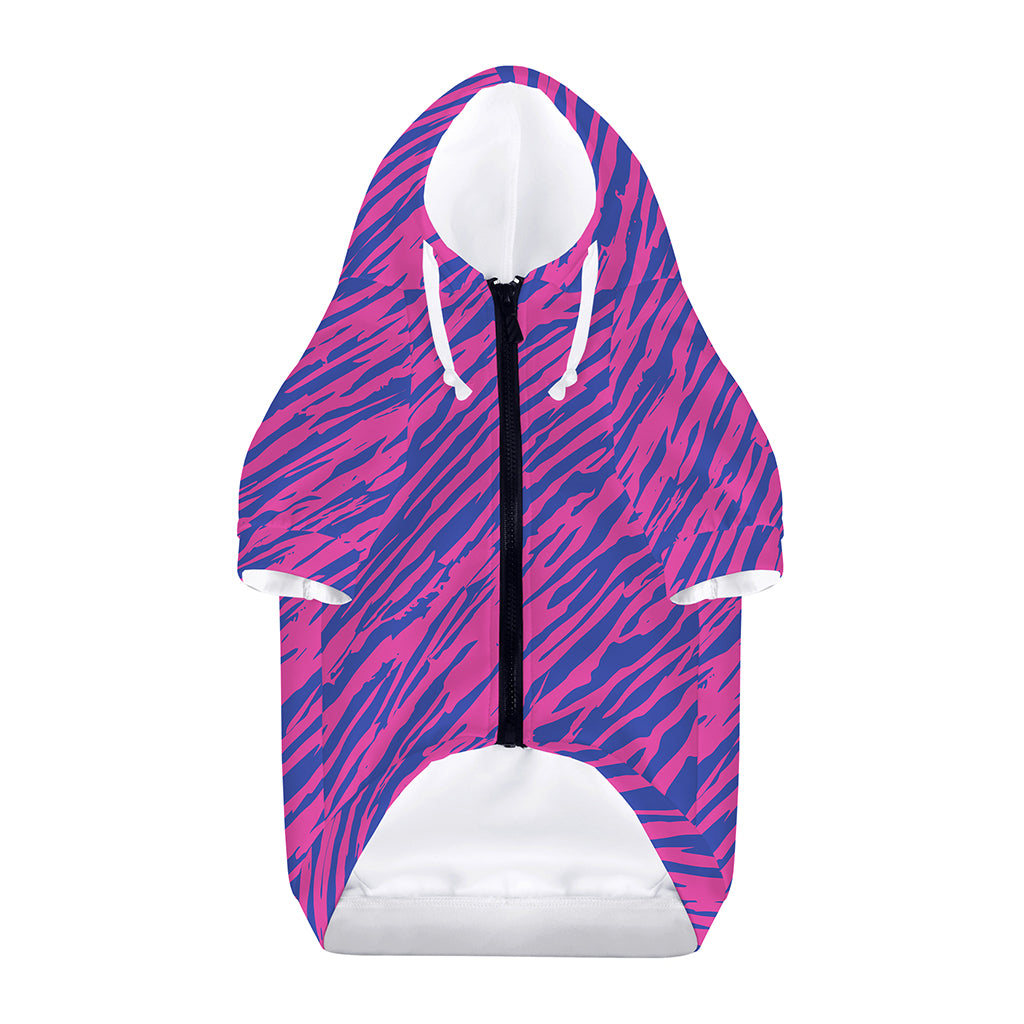 Pink And Blue Zebra Stripes Print Dog Zip Up Hoodie