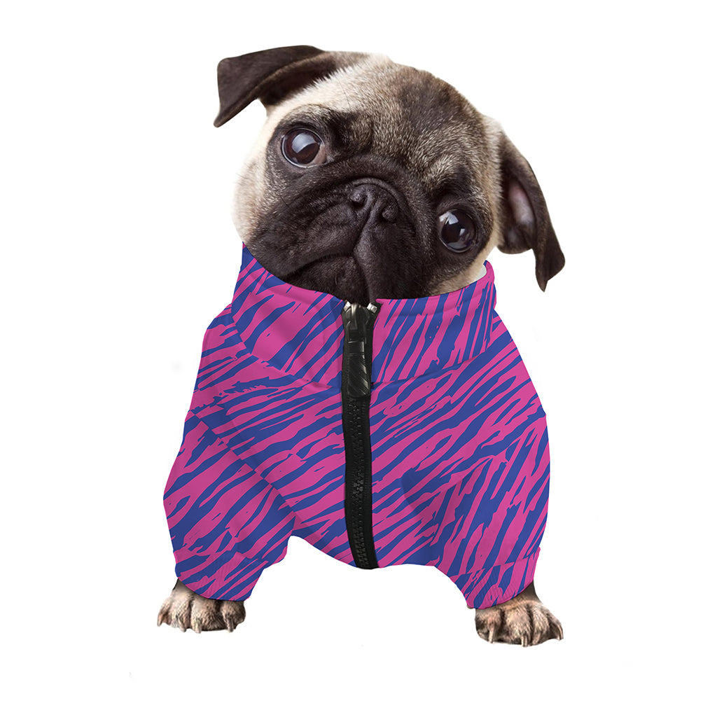 Pink And Blue Zebra Stripes Print Dog Zip Up Jacket