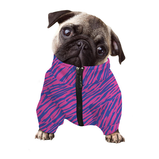Pink And Blue Zebra Stripes Print Dog Zip Up Jacket