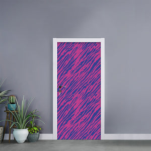 Pink And Blue Zebra Stripes Print Door Sticker