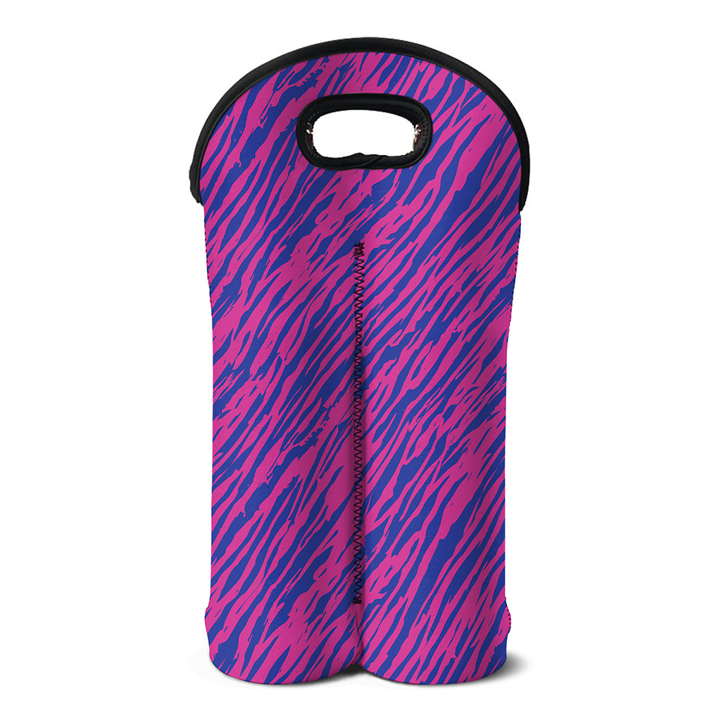 Pink And Blue Zebra Stripes Print Double Neoprene Wine Tote