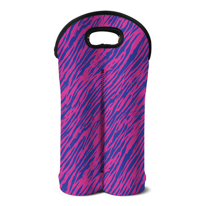 Pink And Blue Zebra Stripes Print Double Neoprene Wine Tote