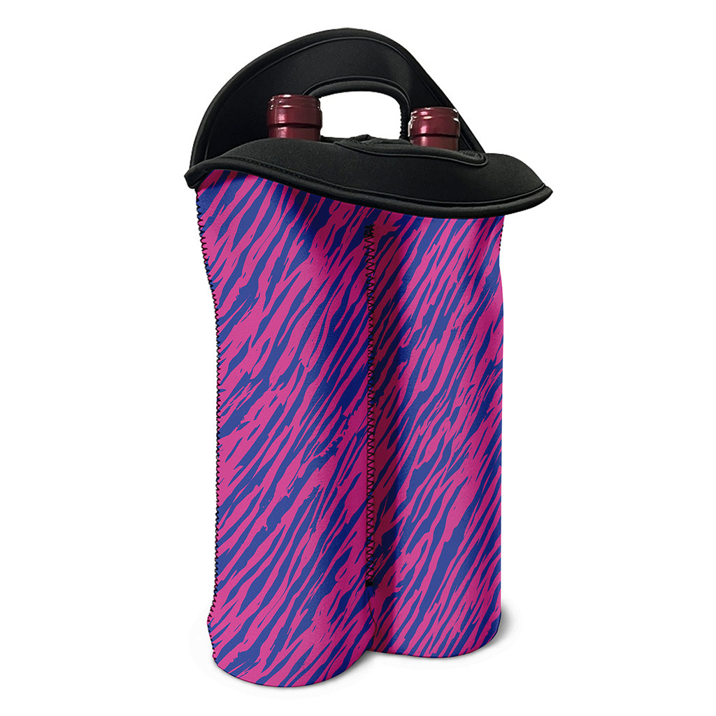 Pink And Blue Zebra Stripes Print Double Neoprene Wine Tote