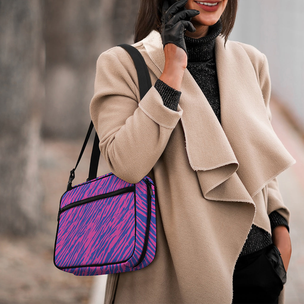 Pink And Blue Zebra Stripes Print Double Strap Bible Bag