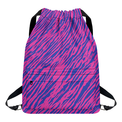 Pink And Blue Zebra Stripes Print Drawstring Backpack