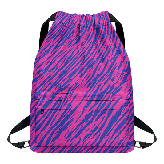 Pink And Blue Zebra Stripes Print Drawstring Backpack