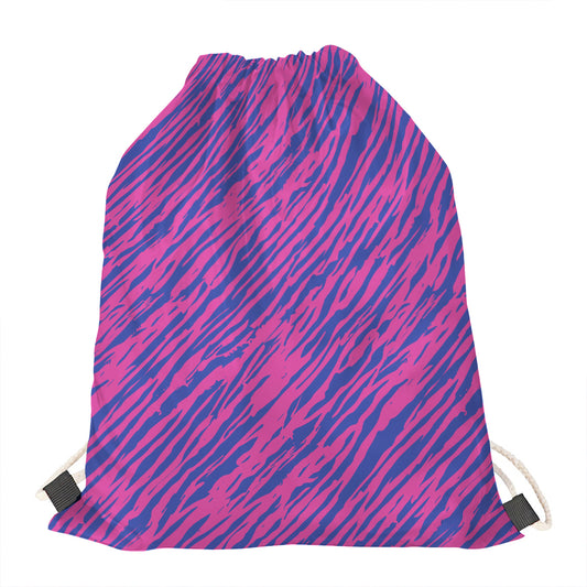 Pink And Blue Zebra Stripes Print Drawstring Bag
