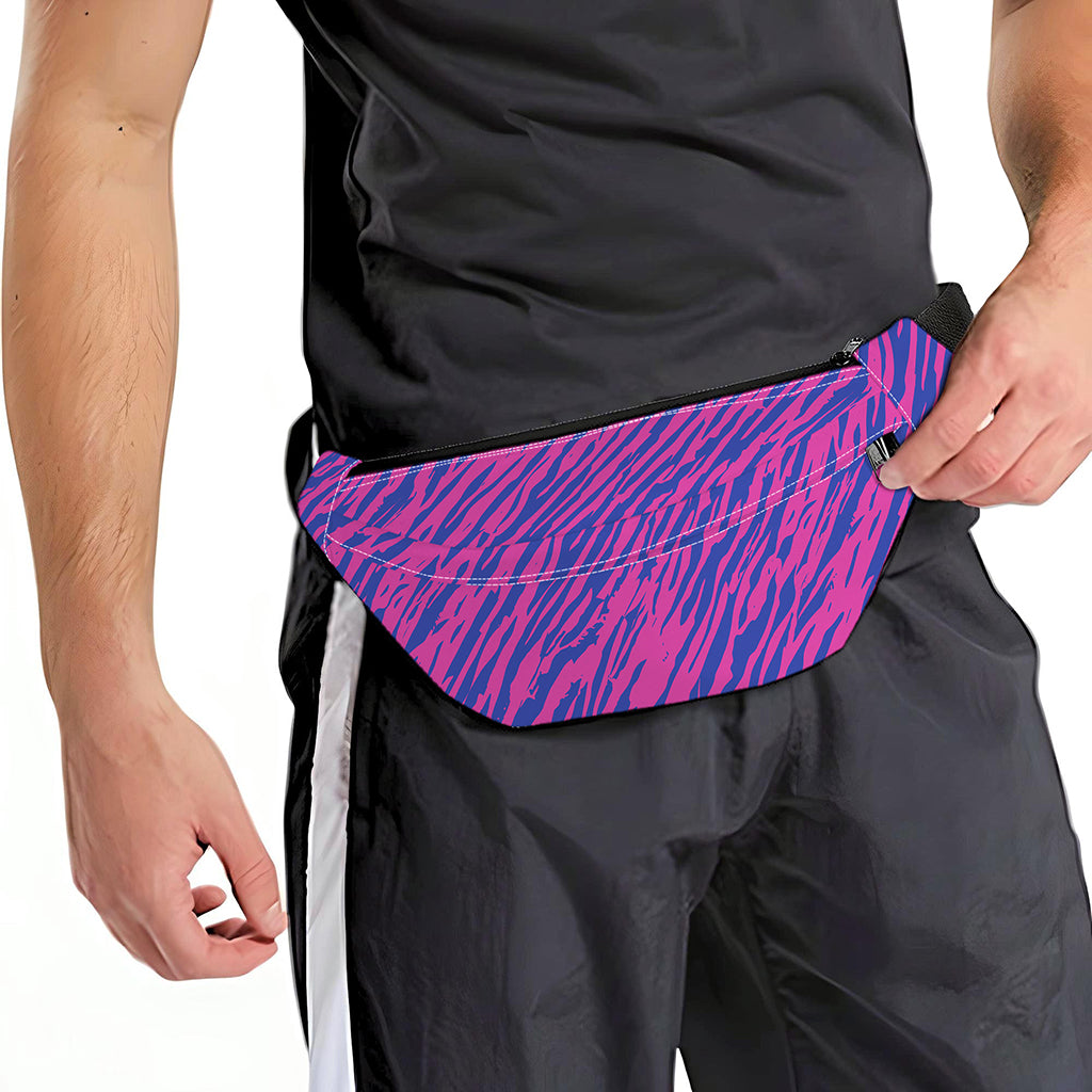 Pink And Blue Zebra Stripes Print Fanny Pack