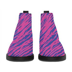 Pink And Blue Zebra Stripes Print Flat Ankle Boots