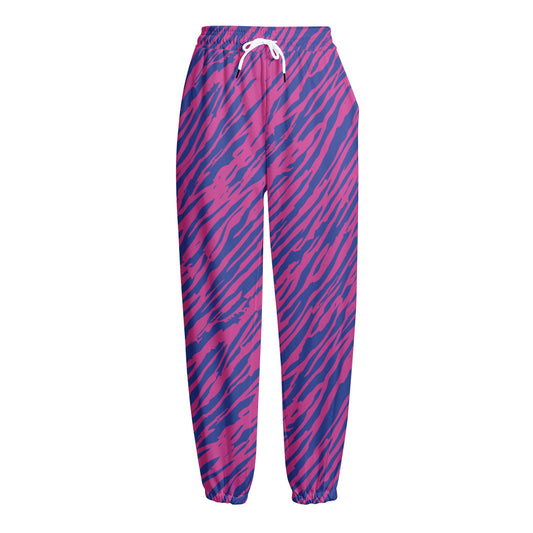 Pink And Blue Zebra Stripes Print Fleece Lined Knit Pants