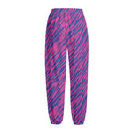 Pink And Blue Zebra Stripes Print Fleece Lined Knit Pants