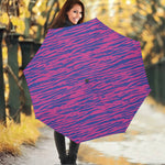 Pink And Blue Zebra Stripes Print Foldable Umbrella