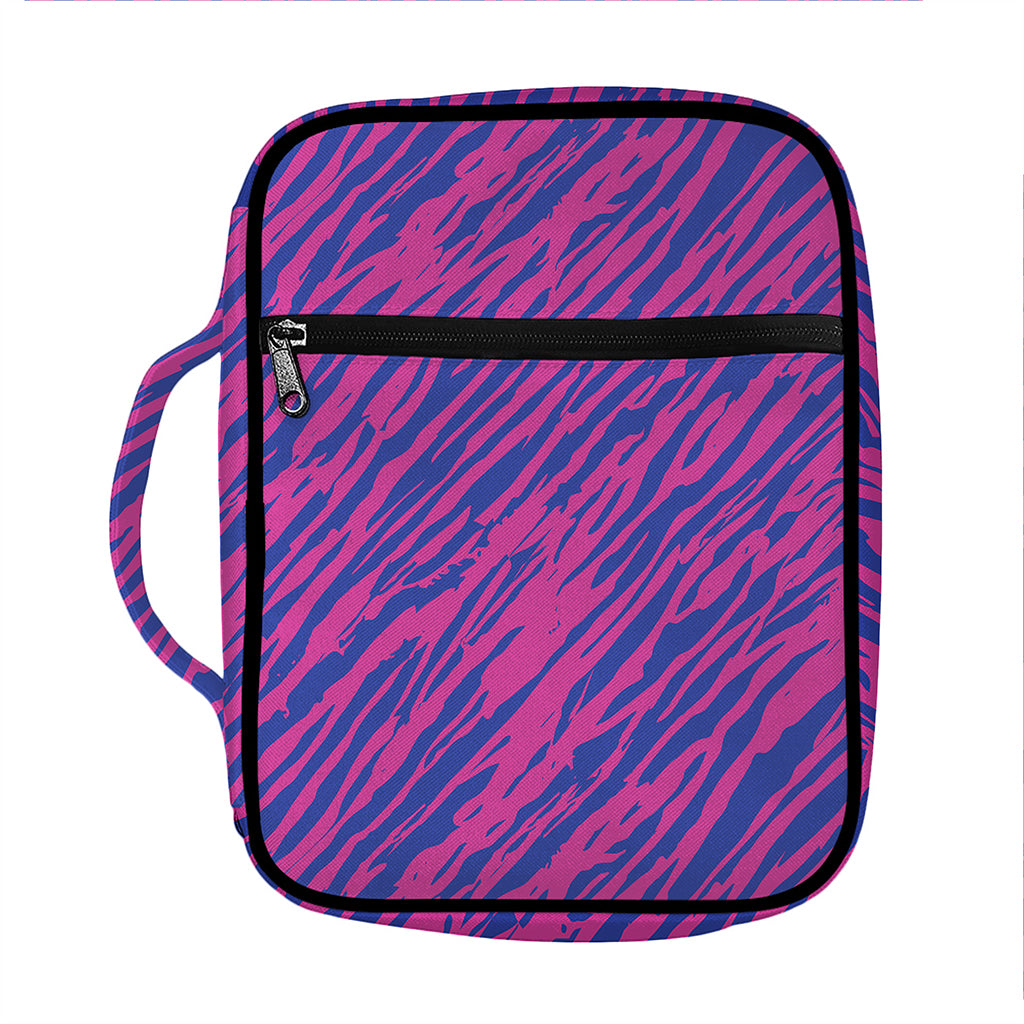 Pink And Blue Zebra Stripes Print Front Pocket Bible Bag
