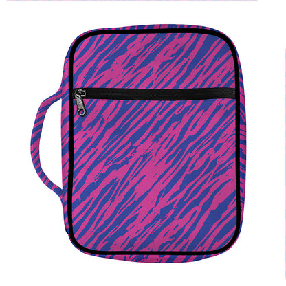 Pink And Blue Zebra Stripes Print Front Pocket Bible Bag