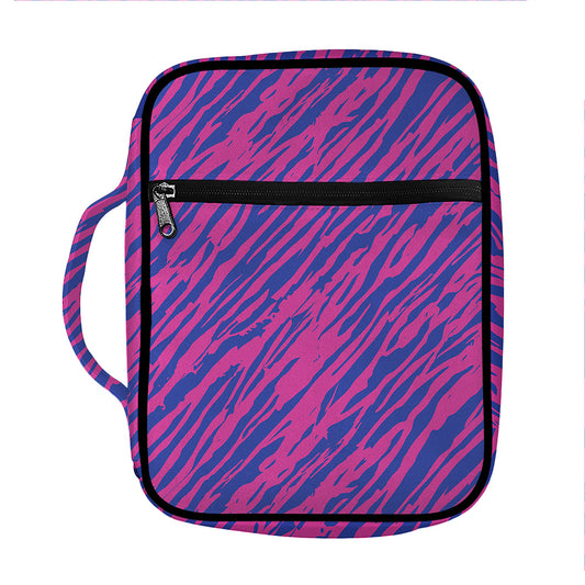 Pink And Blue Zebra Stripes Print Front Pocket Bible Bag