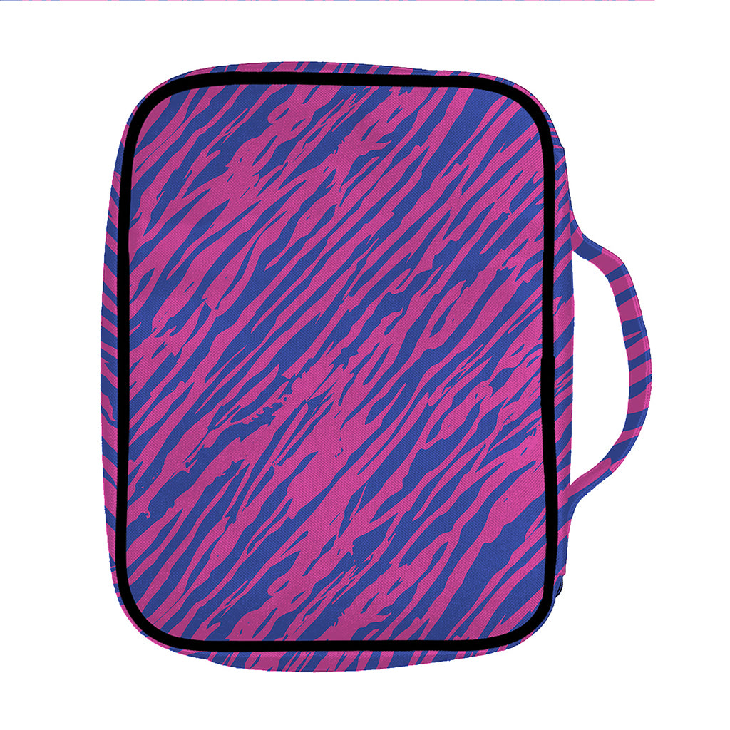 Pink And Blue Zebra Stripes Print Front Pocket Bible Bag