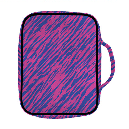 Pink And Blue Zebra Stripes Print Front Pocket Bible Bag