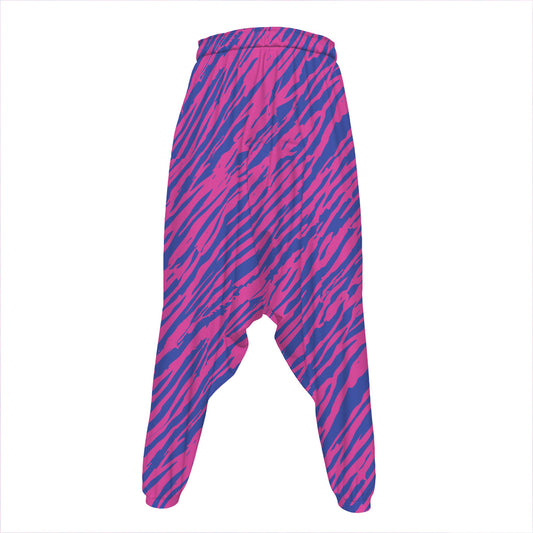 Pink And Blue Zebra Stripes Print Hammer Pants