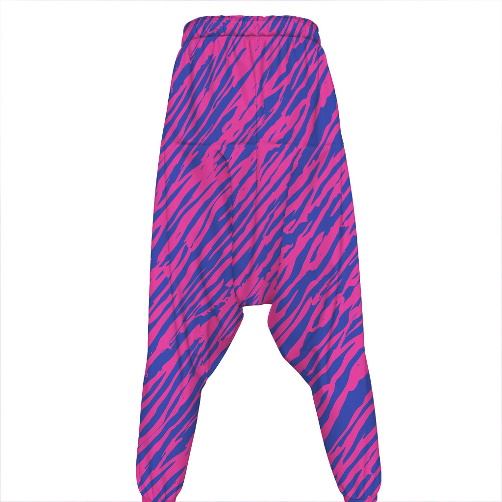 Pink And Blue Zebra Stripes Print Hammer Pants