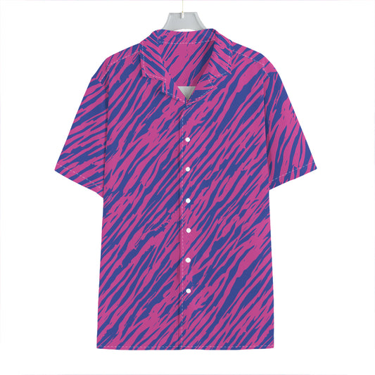 Pink And Blue Zebra Stripes Print Hawaiian Shirt