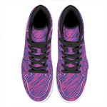 Pink And Blue Zebra Stripes Print High Top Leather Sneakers