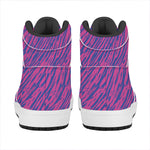 Pink And Blue Zebra Stripes Print High Top Leather Sneakers