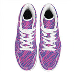 Pink And Blue Zebra Stripes Print High Top Leather Sneakers