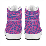 Pink And Blue Zebra Stripes Print High Top Leather Sneakers