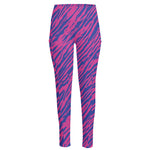 Pink And Blue Zebra Stripes Print High-Waisted Pocket Leggings