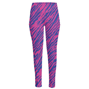 Pink And Blue Zebra Stripes Print High-Waisted Pocket Leggings