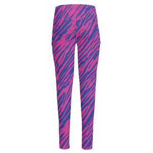 Pink And Blue Zebra Stripes Print High-Waisted Pocket Leggings