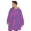 Pink And Blue Zebra Stripes Print Hoodie Blanket