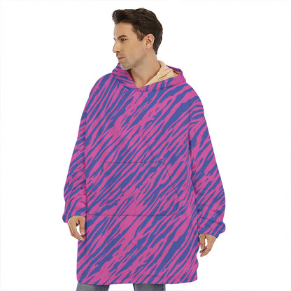 Pink And Blue Zebra Stripes Print Hoodie Blanket
