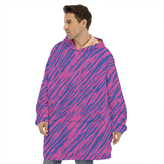 Pink And Blue Zebra Stripes Print Hoodie Blanket