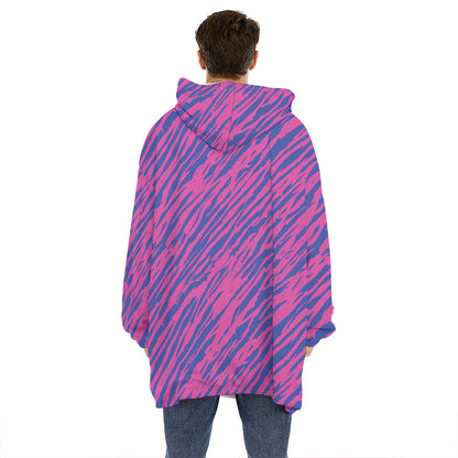 Pink And Blue Zebra Stripes Print Hoodie Blanket
