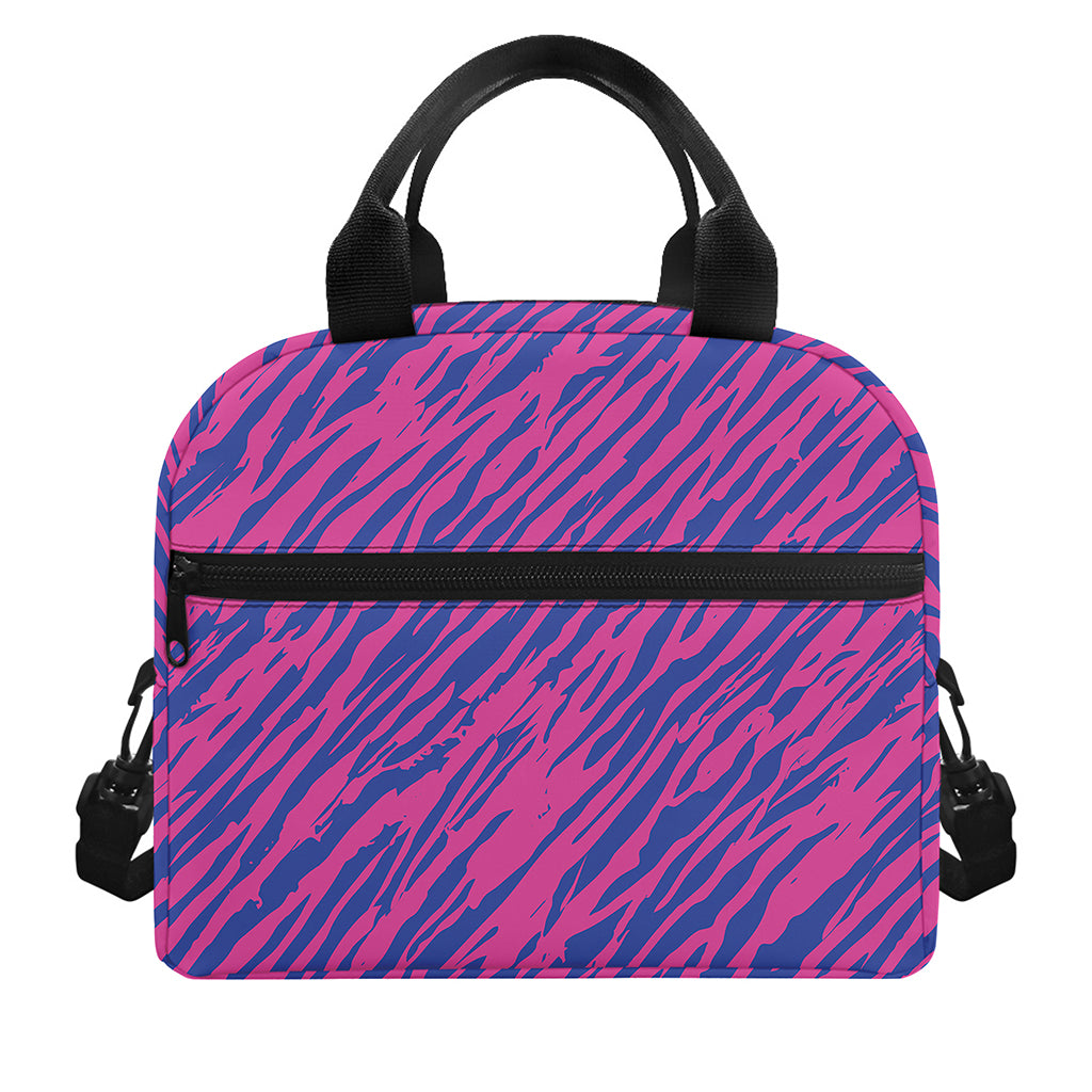 Pink And Blue Zebra Stripes Print Insulated Lunch Bag