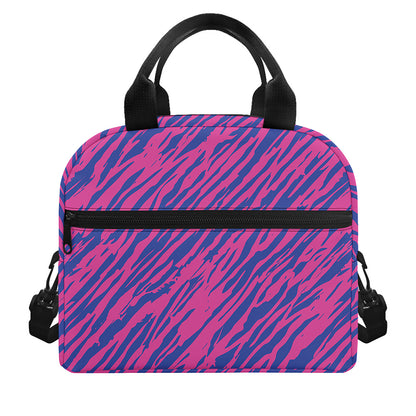 Pink And Blue Zebra Stripes Print Insulated Lunch Bag