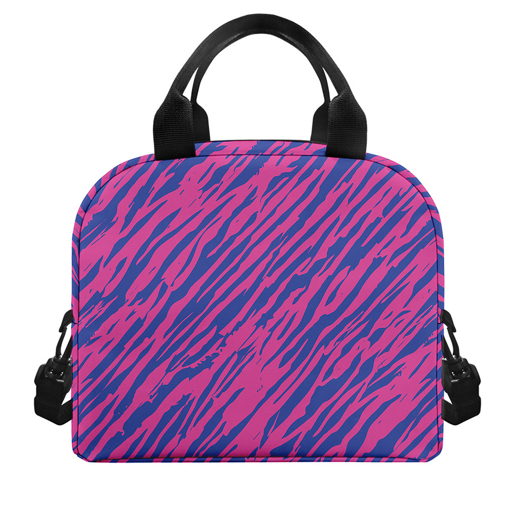 Pink And Blue Zebra Stripes Print Insulated Lunch Bag