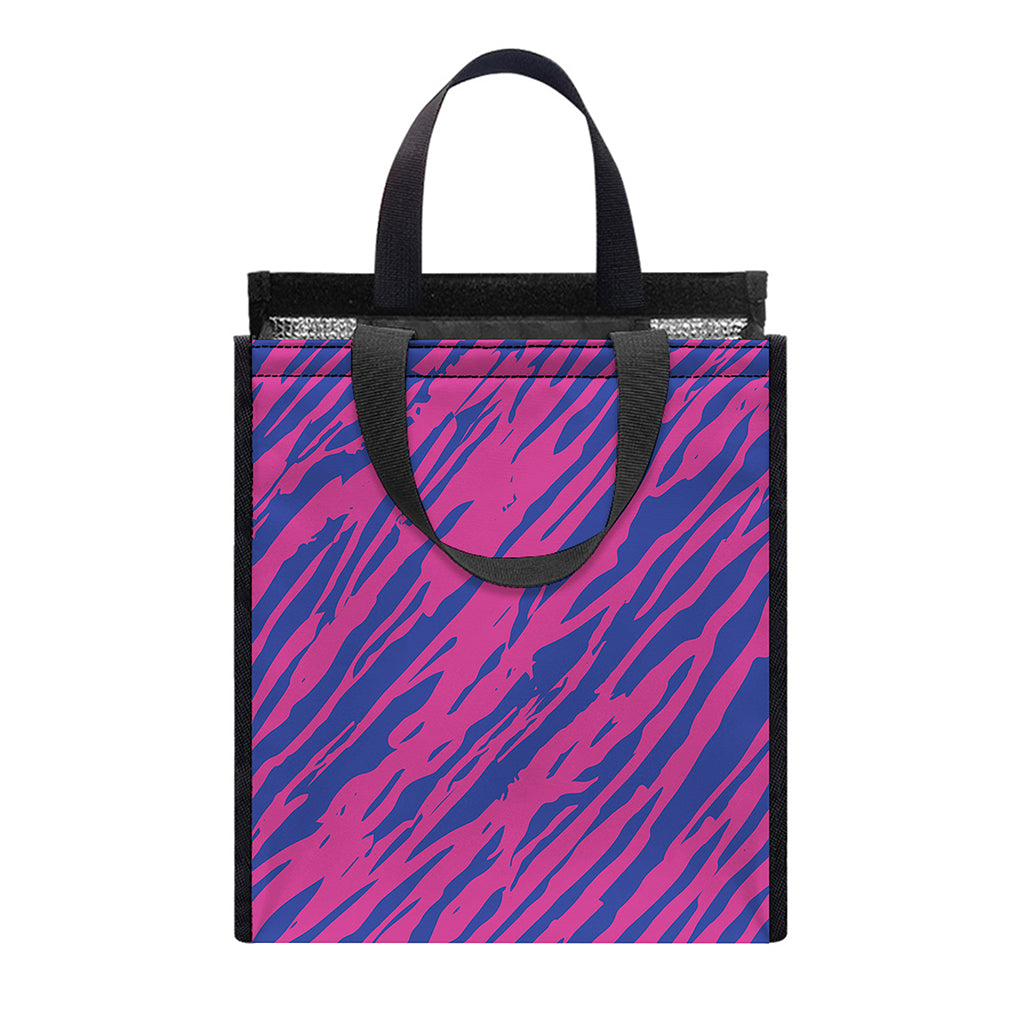 Pink And Blue Zebra Stripes Print Insulated Lunch Tote