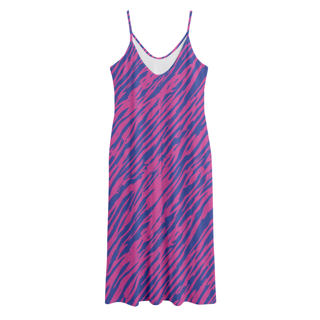 Pink And Blue Zebra Stripes Print Jersey Midi Cami Dress