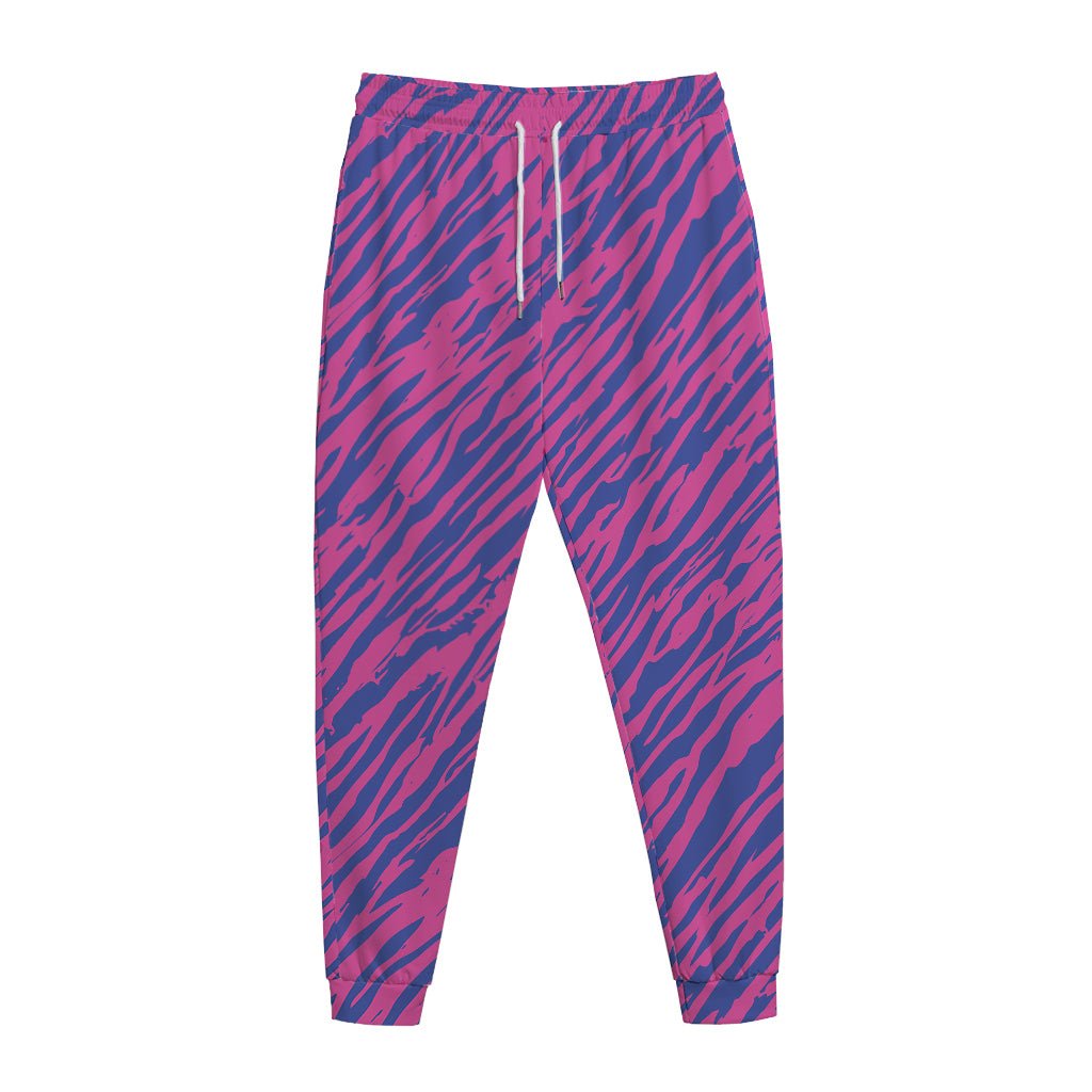 Pink And Blue Zebra Stripes Print Jogger Pants