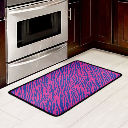 Pink And Blue Zebra Stripes Print Kitchen Mat
