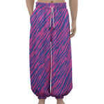 Pink And Blue Zebra Stripes Print Lantern Pants