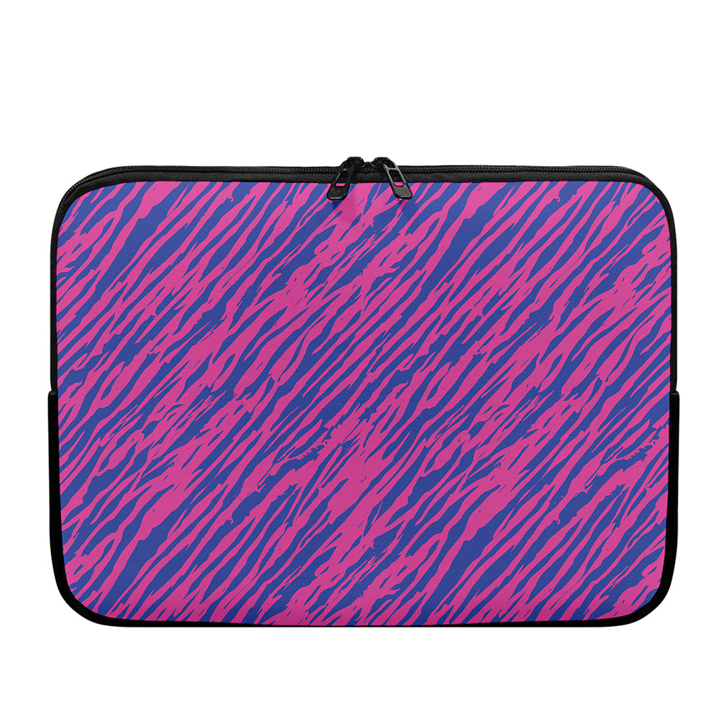 Pink And Blue Zebra Stripes Print Laptop Sleeve