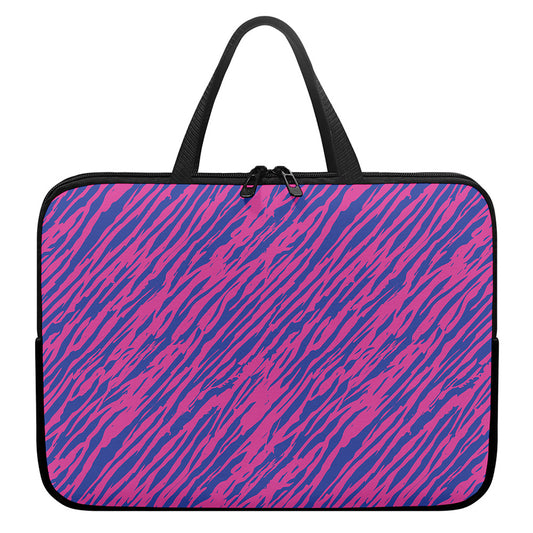 Pink And Blue Zebra Stripes Print Laptop Sleeve With Handle