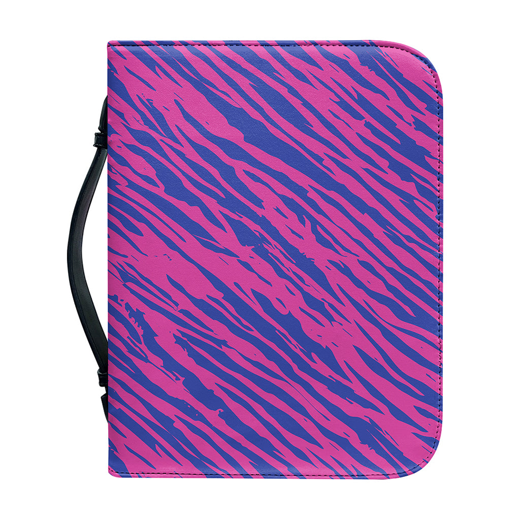 Pink And Blue Zebra Stripes Print Leather Bible Cover