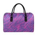 Pink And Blue Zebra Stripes Print Leather Duffel Bag