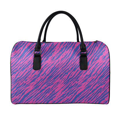 Pink And Blue Zebra Stripes Print Leather Duffle Bag