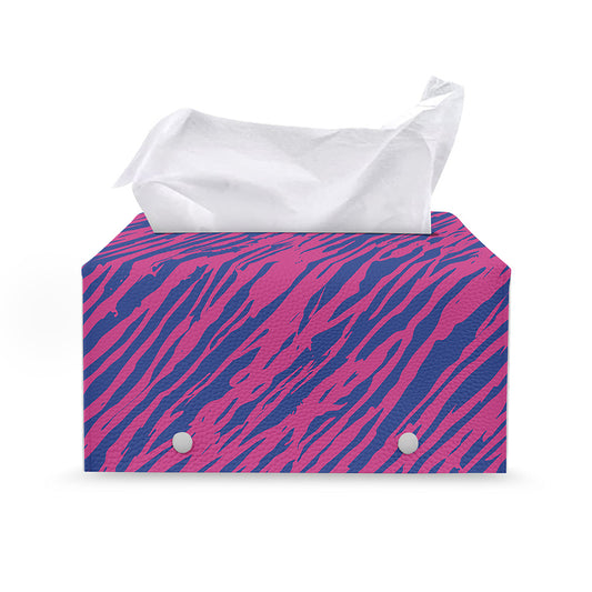 Pink And Blue Zebra Stripes Print Leather Tissue Box Cover
